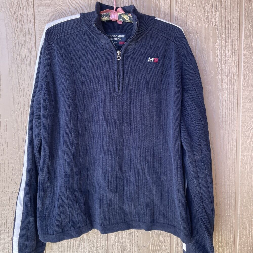 VINTAGE Abercrombie & Fitch Sweater Men XL Blue White 1/4 Zip Pullover A&F92